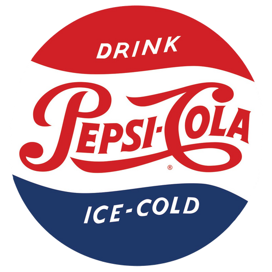 Classic Pepsi-Cola logo in red, white, and blue with "Drink" and "Ice-Cold" text on a circular tin sign.