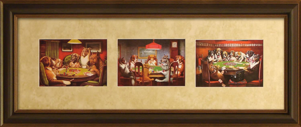 Triptych-framed-artwork-of-dogs-playing-poker-humorous-and-stylish-wall-decor