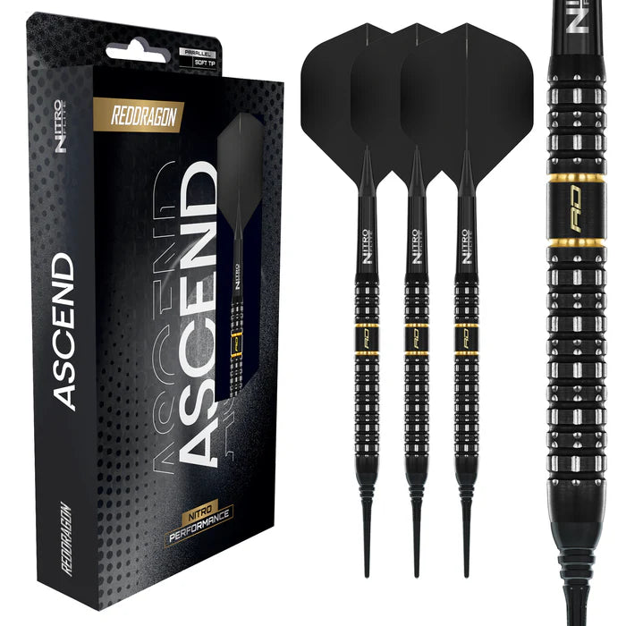 Red Dragon Ascend Black & Gold Parallel Soft Tip Dart Set - 18g