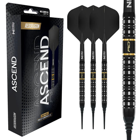 Red Dragon Ascend Black & Gold Parallel Soft Tip Dart Set - 18g