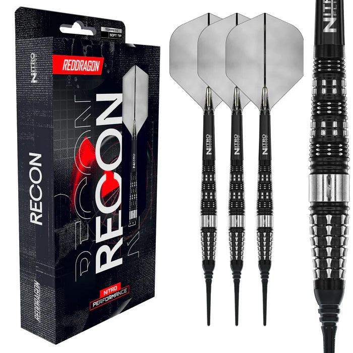 Red Dragon Recon Black & Silver Torpedo Soft Tip Dart Set - 18 grams