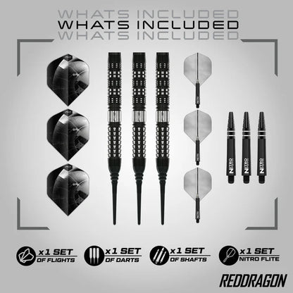 Red Dragon Recon Soft Tip Darts – Black & Silver Parallel - 18g