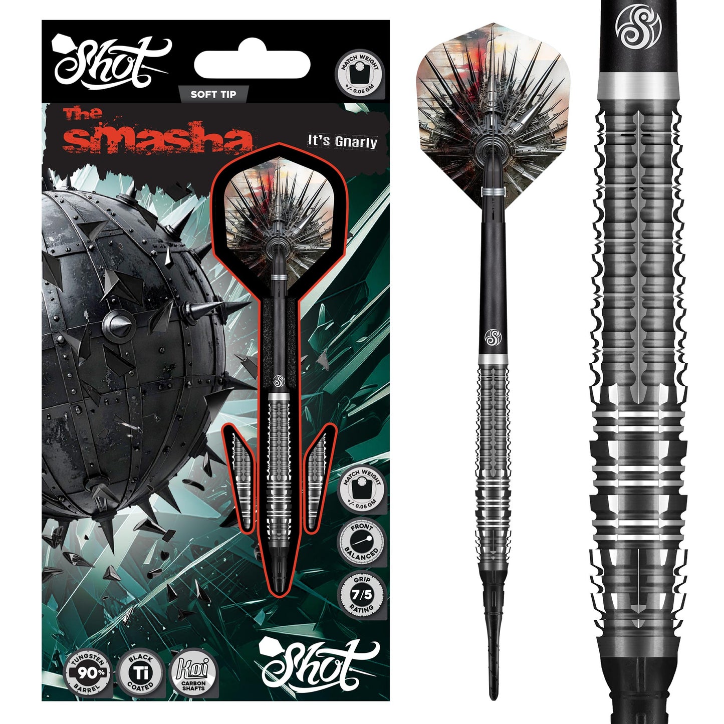 Gnarly Smasha Soft Tip Dart Set-90% Tungsten Barrels-20gm