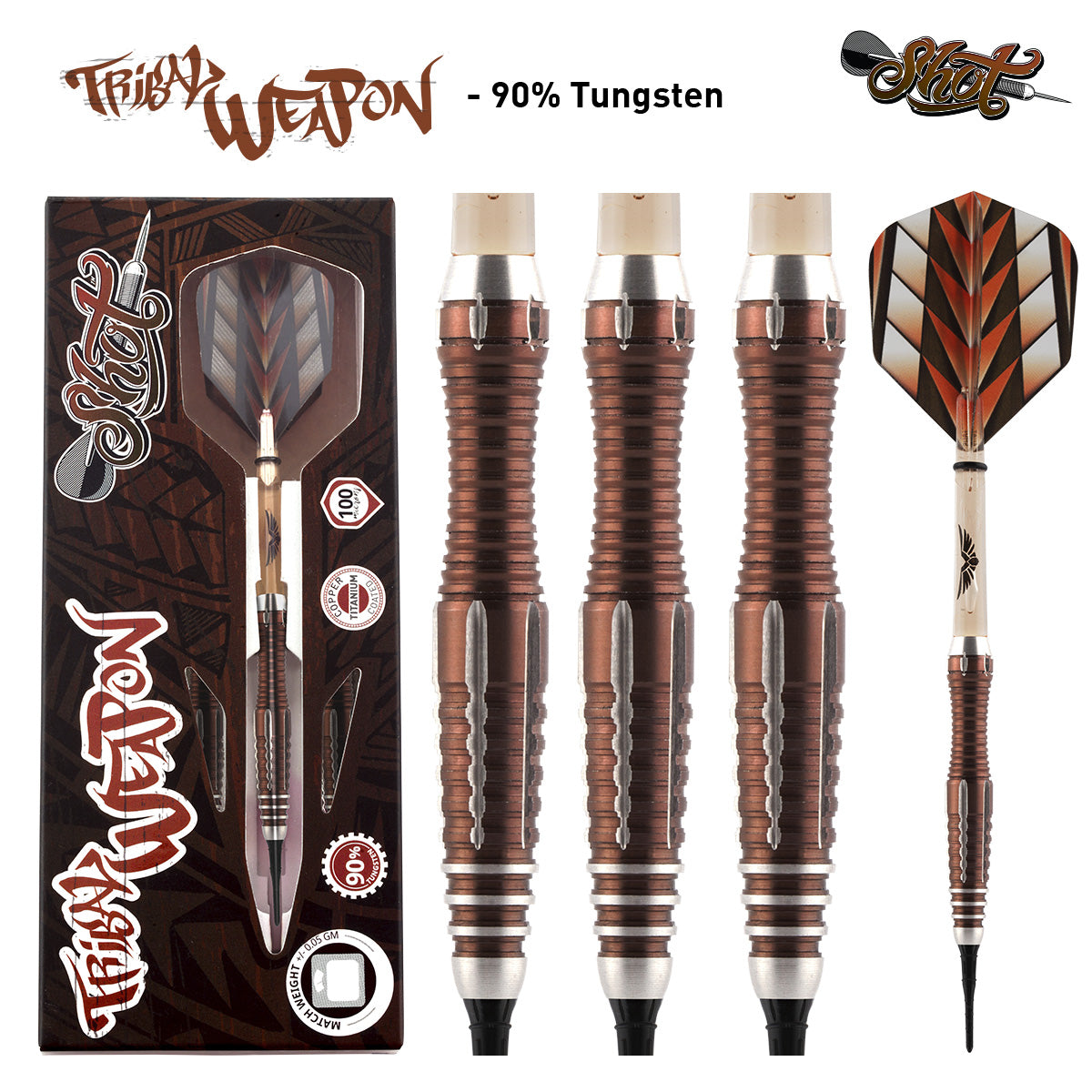 Shot Darts Tribal Weapon 1 Series Soft Tip Dart Set 90% Tungsten 19 gm