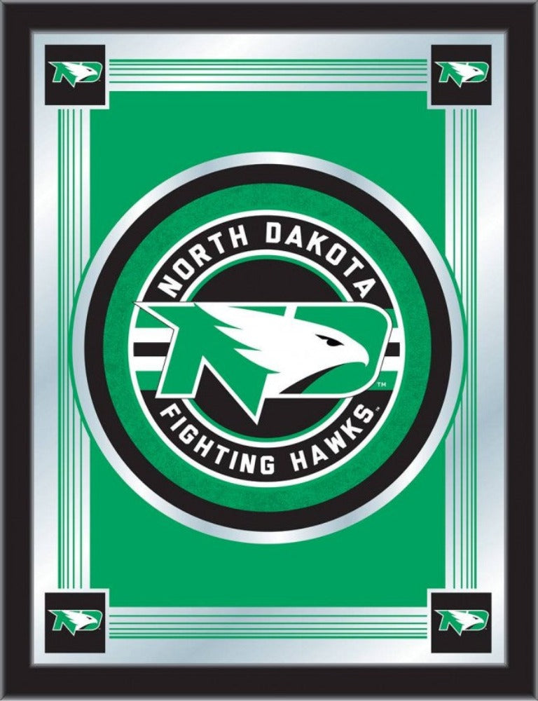 University of North Dakota Fighting Hawks logo displayed prominently on a mirror, ideal for fans to showcase their UND pride in their home or office.