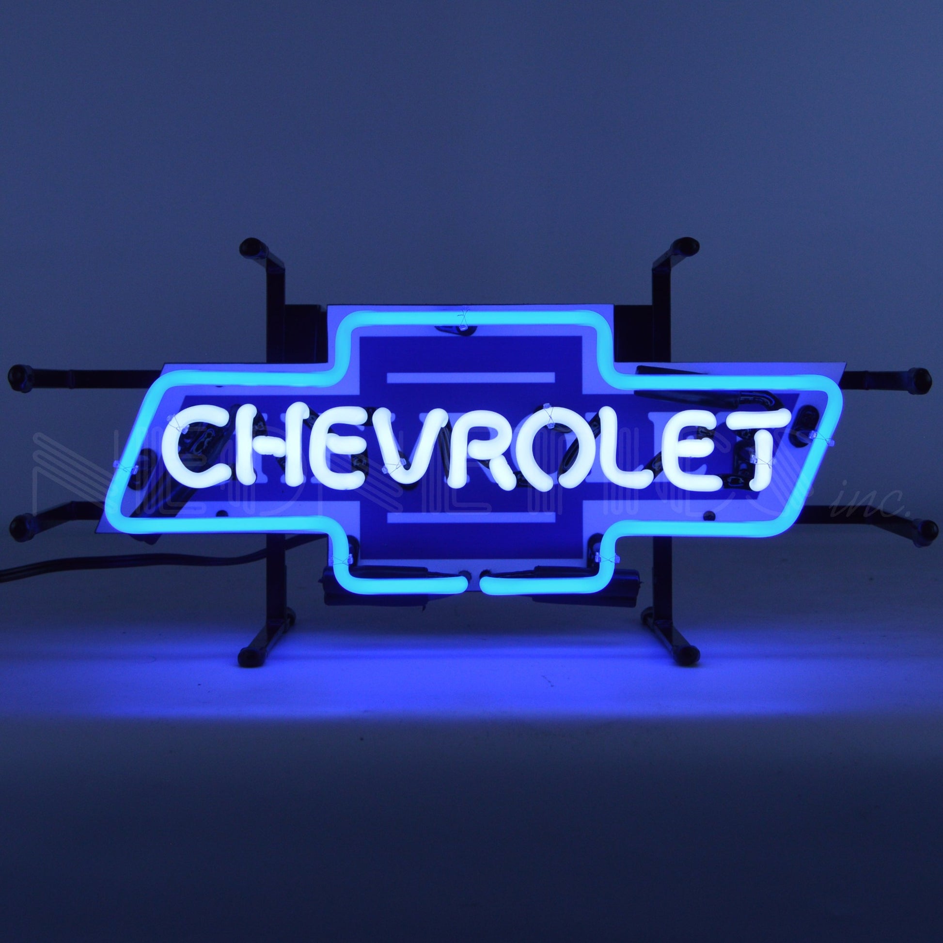 Chevrolet Bowtie Junior Neon Sign in blue, showcasing the iconic Chevrolet logo, perfect for adding a vibrant touch to any room