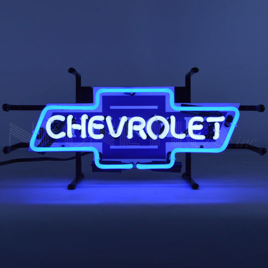Chevrolet Bowtie Junior Neon Sign in blue, showcasing the iconic Chevrolet logo, perfect for adding a vibrant touch to any room