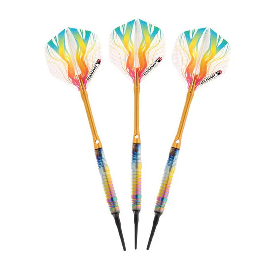 Elkadart Rainbow 90% Tungsten Soft Tip Darts Multi Color Titanium Coating Shark Fin Barrel