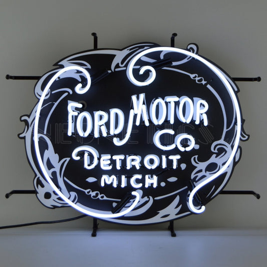 "Ford Motor Company 1903 Heritage Emblem" neon sign in classic white.