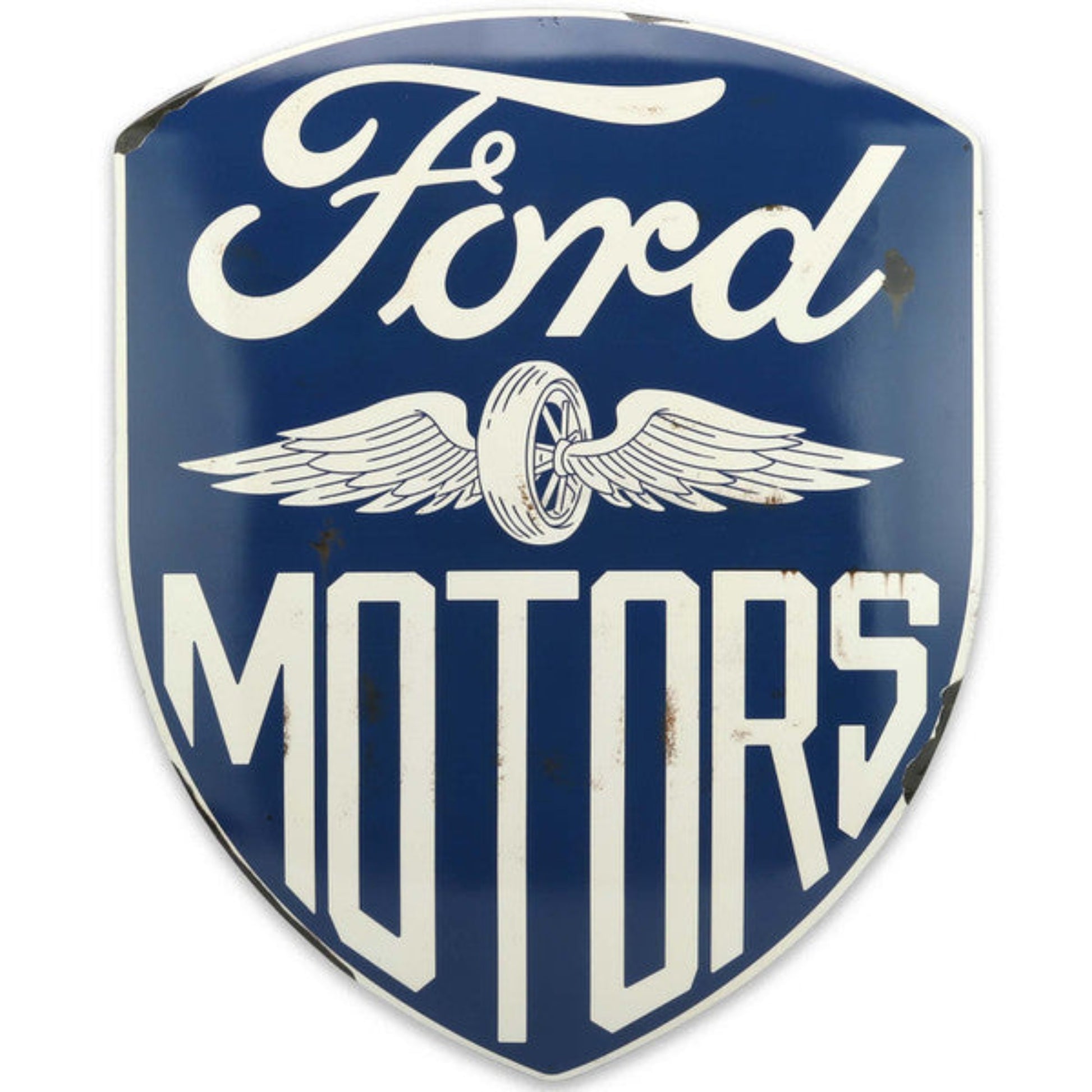 Blue Domed Metal Sign with Ford Motors logo and wings