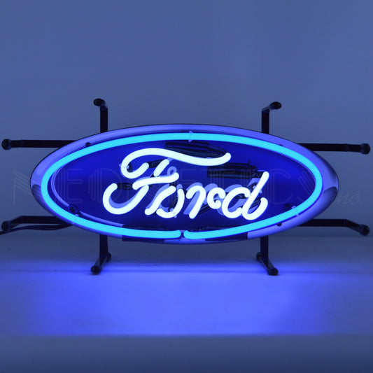 Blue and white Ford Oval Junior Neon Sign showcasing the classic Ford logo in neon lights.