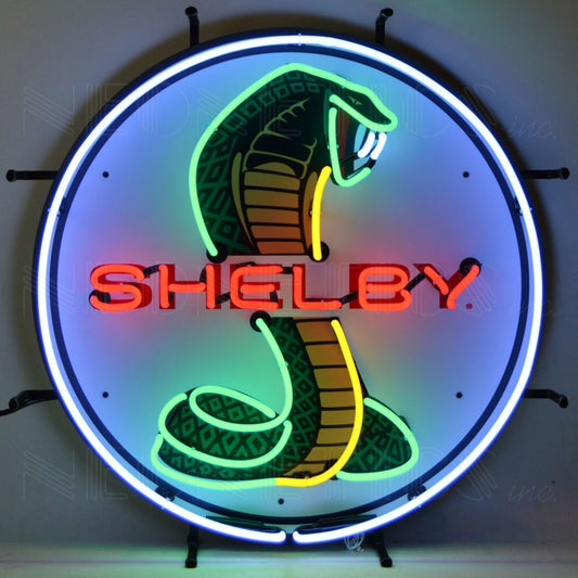 Ford Shelby Cobra Circle Neon Sign, 24 inches in diameter with iconic cobra logo in neon colors.