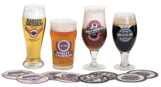 Harley Davidson Craft Beer Glass Set w/Matching Coasters