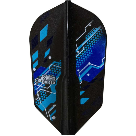 Jayson Barlow V3 Slim Fit Flights Dart Flights featuring a sleek design with blue circuit-inspired patterns for streamlined accuracy.