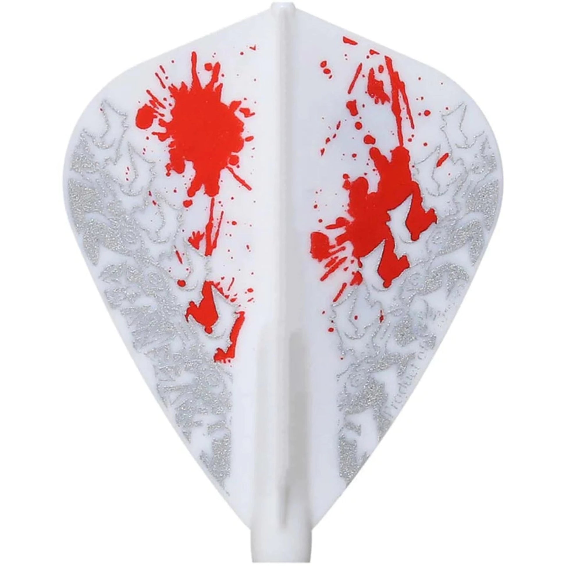 Joseph Chaney Signature Kite-shaped Fit Flights Dart Flights in white with dynamic red splatter, combining style and aerodynamic performance.