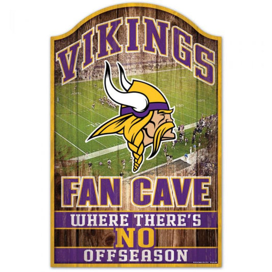Minnesota Vikings Fan Cave Stadium print on a wooden sign, 11 by 17 inches.