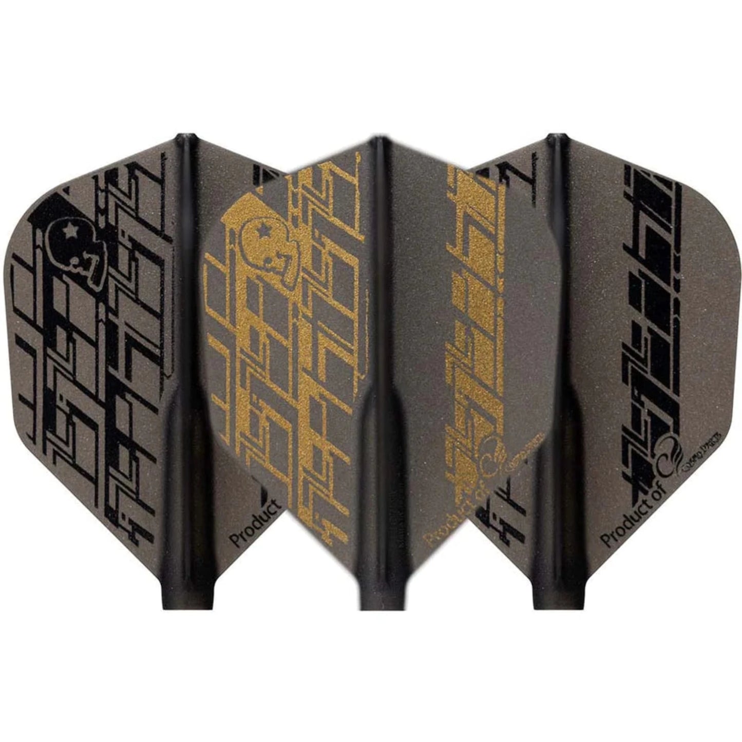 Shin Higashida V2 Fit Flights Dart Flights in black with gold accents, showcasing durable and stable design.