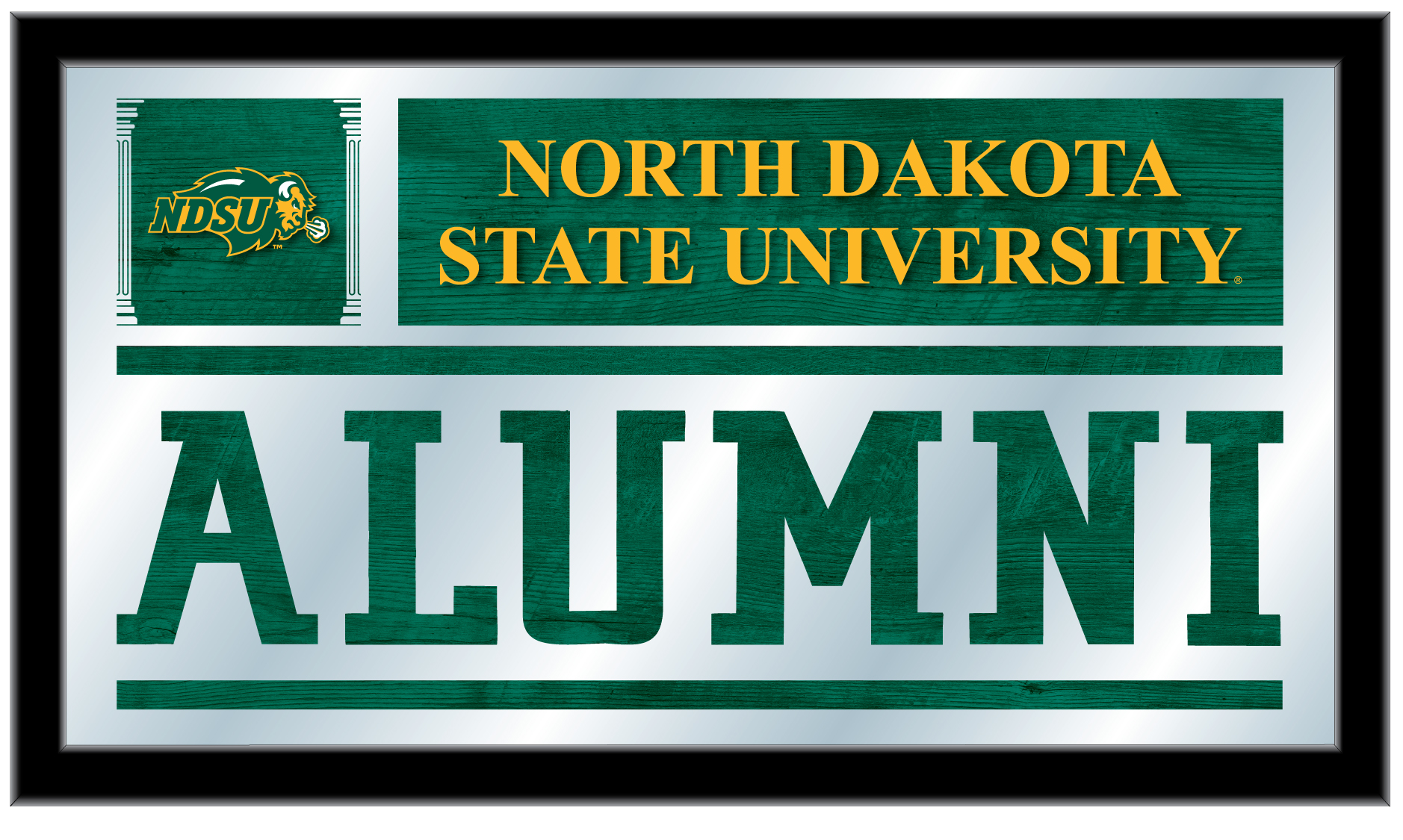 North Dakota State University Alumni Mirror front view highlighting the NDSU Bison logo and Alumni text.