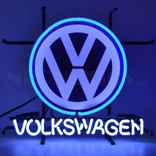 Illuminated Volkswagen Neon Sign featuring the iconic VW emblem in neon lights.
