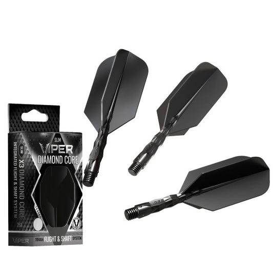 Viper Diamond Core Integrated Dart Flight & Shaft System - Short Shaft, Slim Flight - Black
