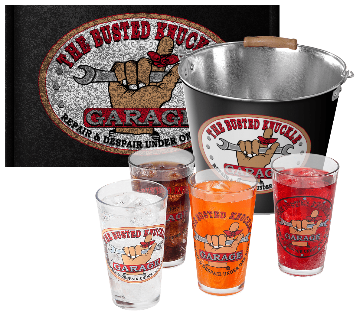 Busted Knuckle Garage Pint Glass Party Bucket Set
