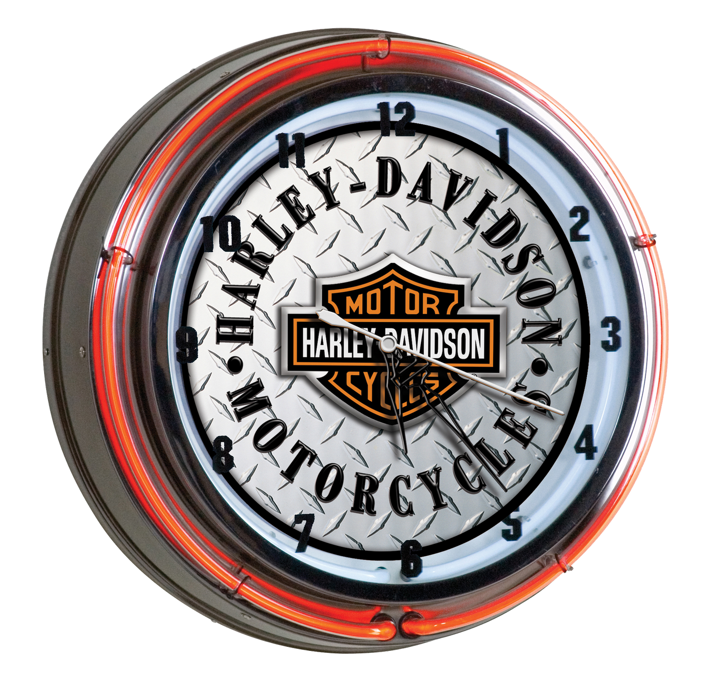 Harley Davidson Bar & Shield Diamond Plate Neon Clock