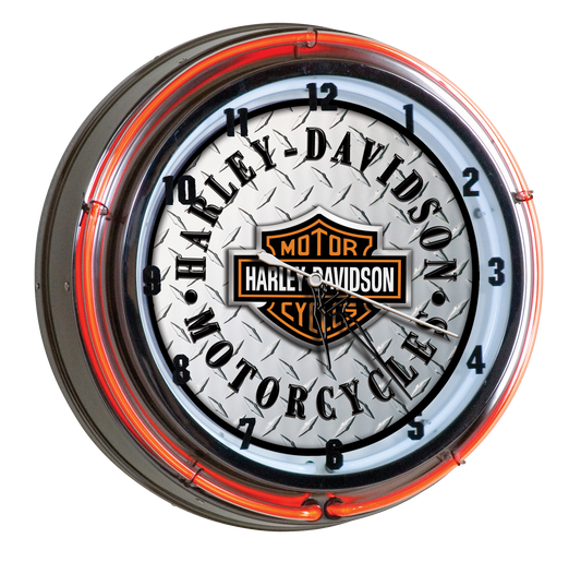 Harley Davidson Bar & Shield Diamond Plate Neon Clock