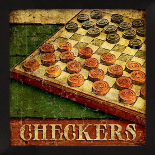 Rustic-Vintage-Checkers-Framed-Art-Print-with-Green-Background